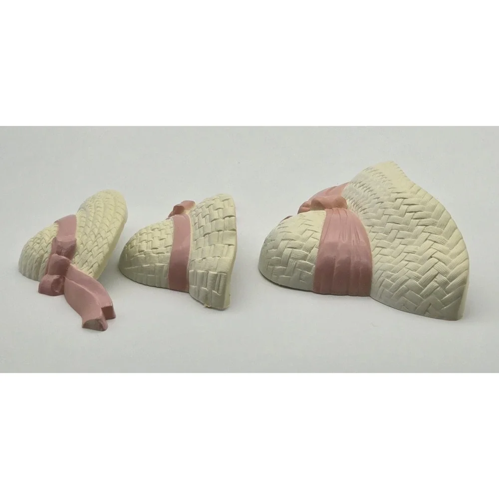 Burwood‎ 1998 USA Wall Plaques Set 3 Pink Ribbon Straw Hat Shabby Chic Decor